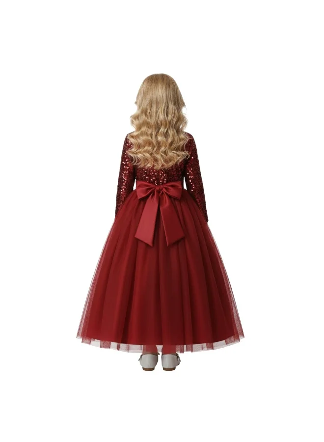 D'Daniela D'Daniela Girls Long Sleeve Maxi Sequined Party Dress Red